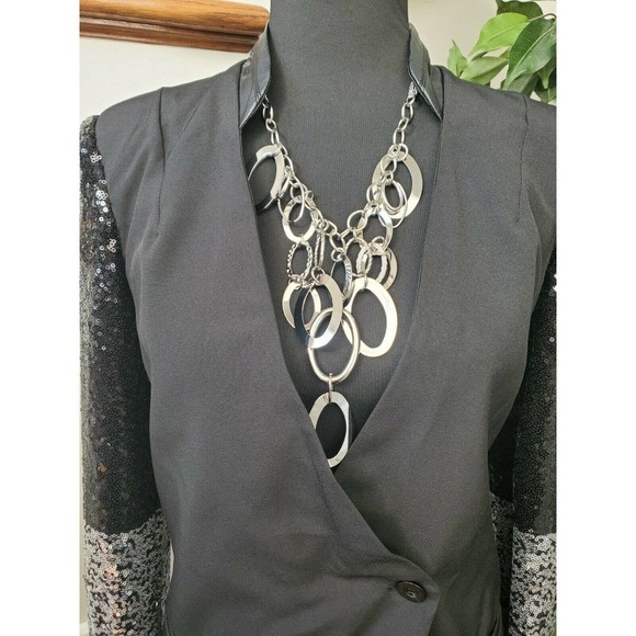 Auxo Collection Women's Black Polyester Blend Long Sleeve Classic Fit Blazer - Picture 2 of 12